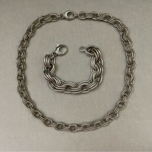 Elegant Italian Silver Chain Necklace and Bracelet Set